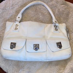 Sigerson Morrison ivory and silver 3 pocket pebble leather hand bag. Used.